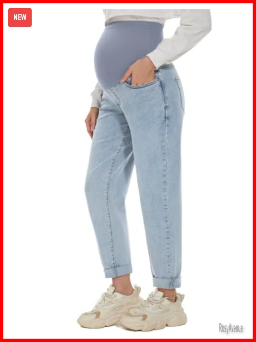 Maternity Boyfriend Jeans Over Belly Stretch Comfy Loose Casual Denim with